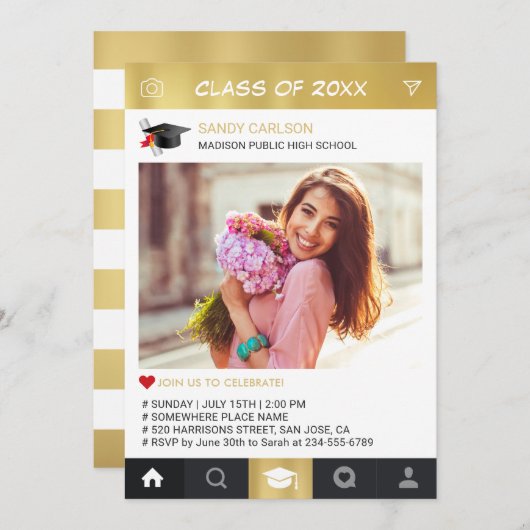 Ankündigung von Gold Instagram Frame Foto Abschlus (Vorne/Hinten)