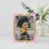 Ankündigung von Gold Mandala On Pink Abschluss Postkarte (Stehend Vorderseite)