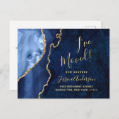 Ankündigung von Gold Navy Blue Marble Agate Moving Postkarte (Vorne/Hinten)