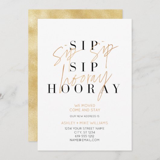 Ankündigung von "Gold Sip Hooray Champagne" (Vorne/Hinten)