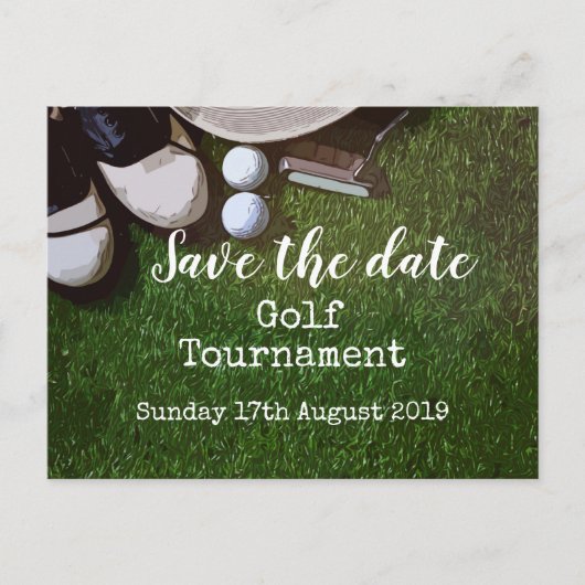 Ankündigung von Golf Save the Date Golf Turnieren (Vorderseite)