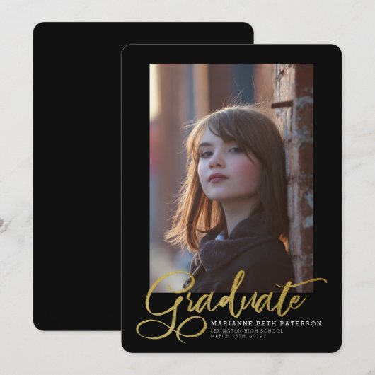 Ankündigung von Graduate Gold Script Foto Abschlus (Vorne/Hinten)