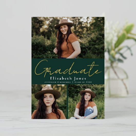 Ankündigung von Green Script Abschluss Foto Foil (Stehend vorne)