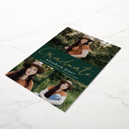 Ankündigung von Green Script Abschluss Foto Foil (Gedreht)