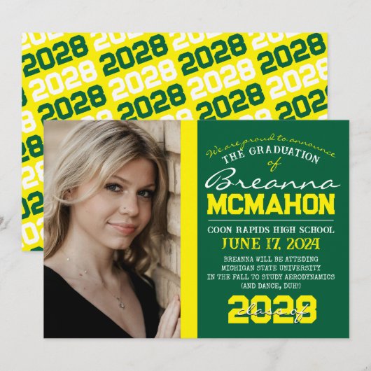 Ankündigung von Green & Yellow Abschluss Foto (Vorne/Hinten)