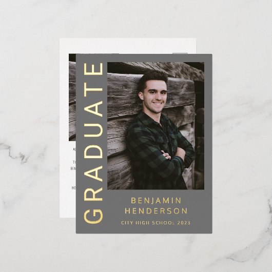 Ankündigung von Grey Foto Gold Foil Boy Abschluss (Vorderseite/Rückseite)