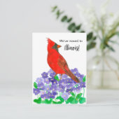 Ankündigung von Illinois Kardinal Bird Violets Postkarte (Stehend Vorderseite)