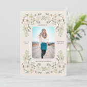 Ankündigung von Ivory Floral Border Foto Abschluss (Stehend Vorderseite)