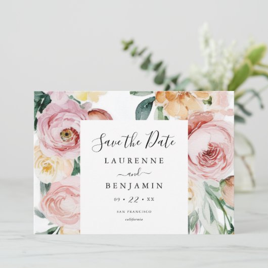 Ankündigung von Large Blooms Foto Save the Date Ka (Stehend Vorderseite)