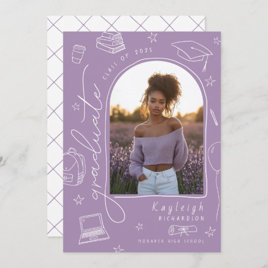 Ankündigung von Lavender Retro Foto Abschluss (Vorne/Hinten)