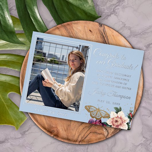 Ankündigung von Light Blue Gold Foil Abschluss