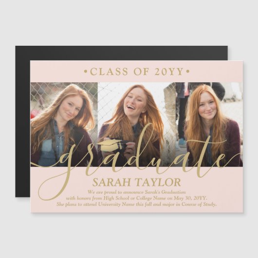 Ankündigung von Magnetic Foto Blush Gold Abschluss (Vorne/Hinten)