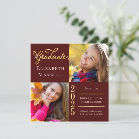 Ankündigung von Maroon Gold Foto Abschluss | PARTY (Stehend Vorderseite)