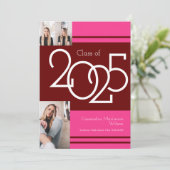 Ankündigung von Maroon Pink School Colors Abschlus (Stehend Vorderseite)