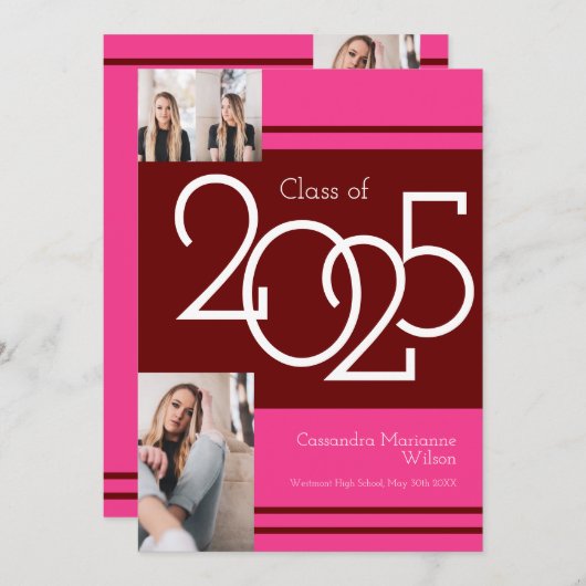 Ankündigung von Maroon Pink School Colors Abschlus (Vorne/Hinten)