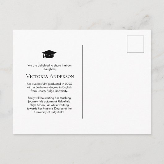 Ankündigung von Minimalistischen Abschlüssen Postk (Rückseite)