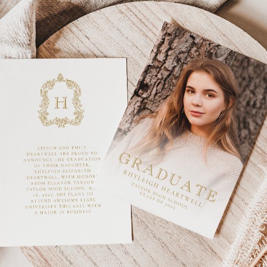 Ankündigung von Monogram Gold White Foto Abschluss