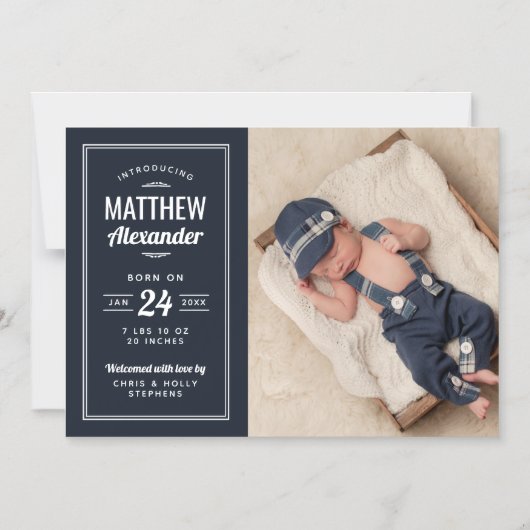 Ankündigung von Navy Baby Boy Magnetic Foto (Vorderseite)