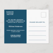 Ankündigung von Navy Blue Abschluss Minimalistisch Postkarte (Rückseite)