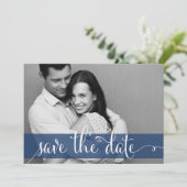 Ankündigung von Navy Blue Stripes Save the Date Fo (Stehend Vorderseite)