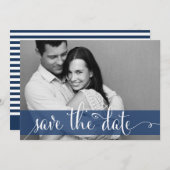 Ankündigung von Navy Blue Stripes Save the Date Fo (Vorne/Hinten)