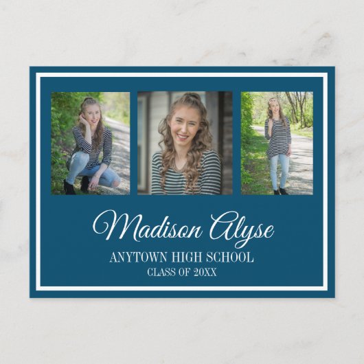 Ankündigung von Navy Blue White 3 Foto Abschluss (Vorderseite)