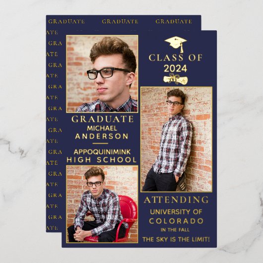 Ankündigung von Navy Gold Foil HS Abschluss (Vorderseite/Rückseite)