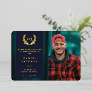 Ankündigung von Navy Monogram + Laurel Abschluss