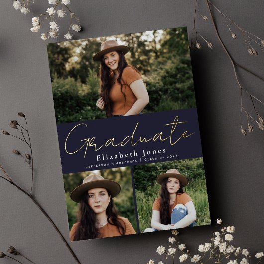 Ankündigung von Navy Script Foil Abschluss Foto