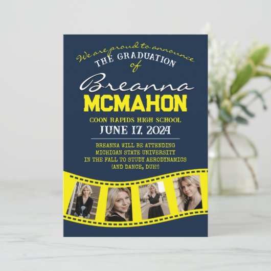 Ankündigung von Navy & Yellow Filmstrip-Abschluss (Stehend Vorderseite)