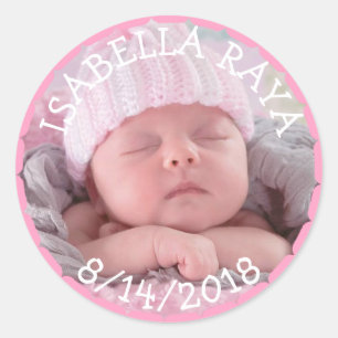 Ankündigung von New Baby Girl Foto Runder Aufkleber