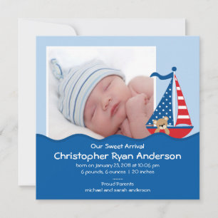 Ankündigung von niedlich Nautical Sailboat Baby Bo