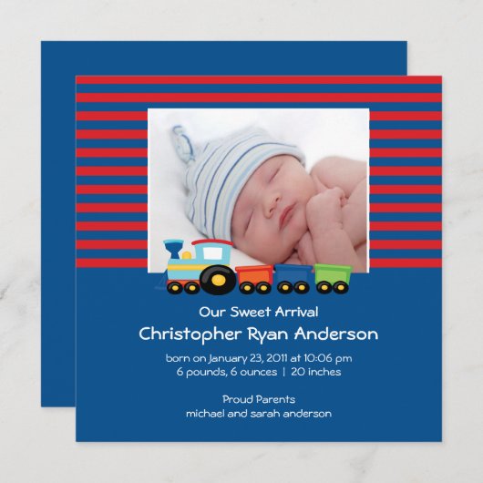 Ankündigung von niedlich Trains Baby Boy Foto (Vorne/Hinten)