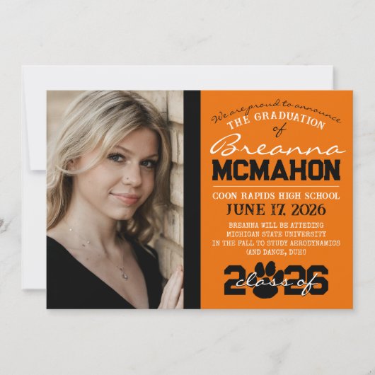 Ankündigung von Orange & Black Paw Print Abschluss (Vorderseite)