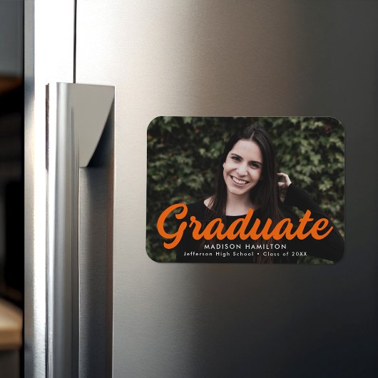 Ankündigung von Orange Script Foto Abschluss Magnet