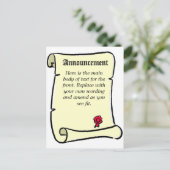 Ankündigung von Pergament-Rollen Postkarte (Stehend Vorderseite)