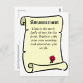 Ankündigung von Pergament-Rollen Postkarte (Vorne/Hinten)