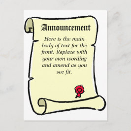 Ankündigung von Pergament-Rollen Postkarte