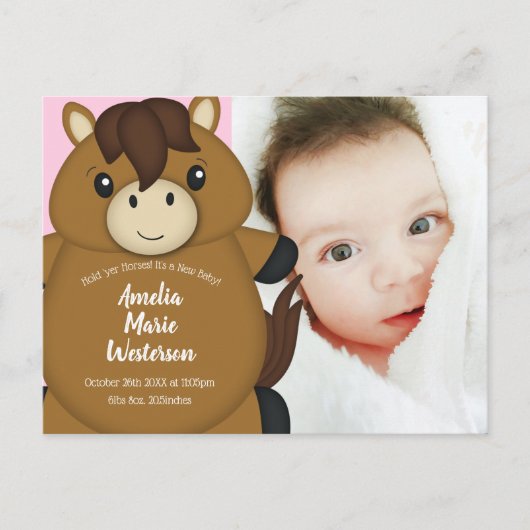 Ankündigung von Pferdegeburten Postkarte (Vorderseite)