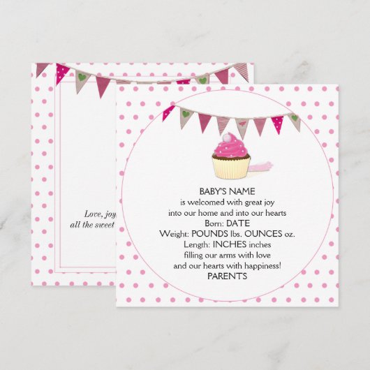 Ankündigung von Pink Cupcake Baby (Vorne/Hinten)