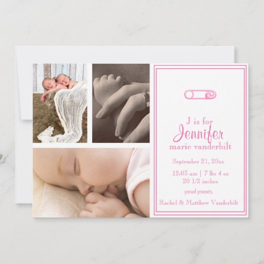 Ankündigung von Pink Diaper Button Baby Foto (Vorderseite)