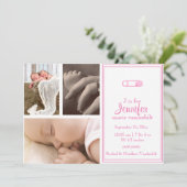 Ankündigung von Pink Diaper Button Baby Foto (Stehend Vorderseite)