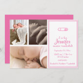 Ankündigung von Pink Diaper Button Baby Foto (Vorne/Hinten)