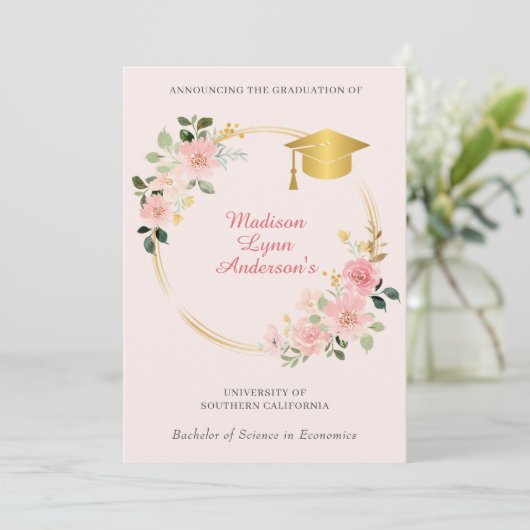 Ankündigung von Pink Floral Abschluss (Stehend Vorderseite)