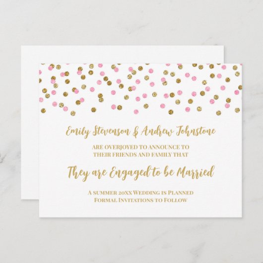 Ankündigung von Pink Gold Confetti Verlobung (Vorne/Hinten)