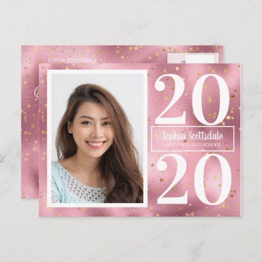 Ankündigung von Pink Gold Stars Foto Abschluss (Vorne/Hinten)