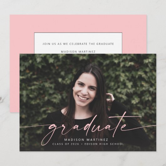 Ankündigung von Pink Graduate Script Abschluss (Vorne/Hinten)