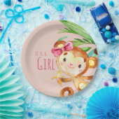 Ankündigung von Pink Niedlich Monkey Baby Girl Pappteller (Party)