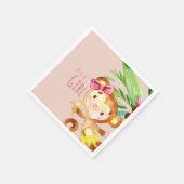 Ankündigung von Pink Niedlich Monkey Baby Girl Serviette (Ecke)