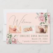 Ankündigung von Pink und Green Floral Foto Baby (Vorderseite)